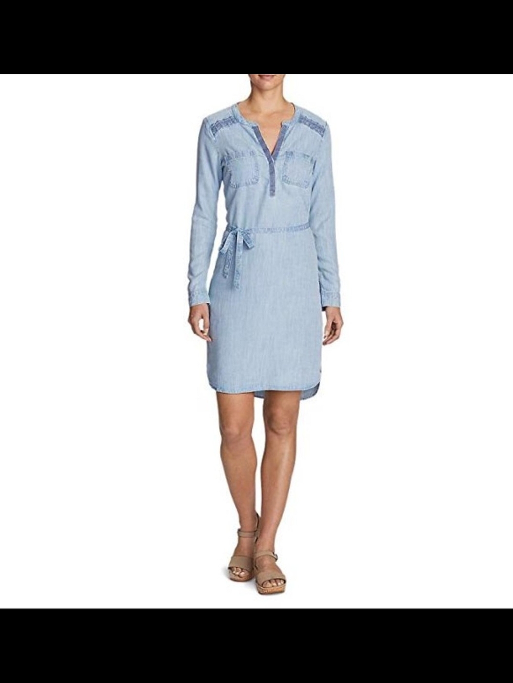 Light Wash Chambray Tie-Waist Shirt Dress - Light Blue - Eddie Bauer Sz 6